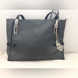 Charcoal Grey Handbag with Gold Accents
